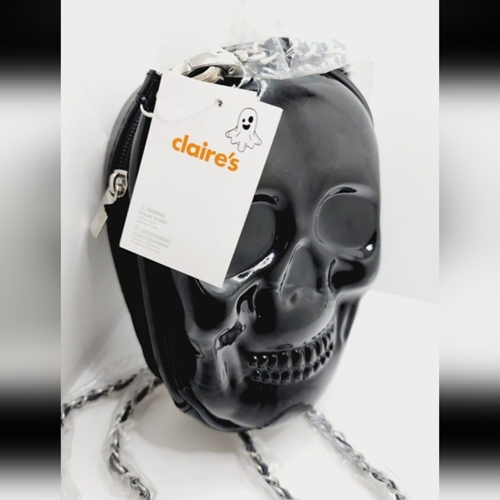 Claire's Glossy Black Skull Bag